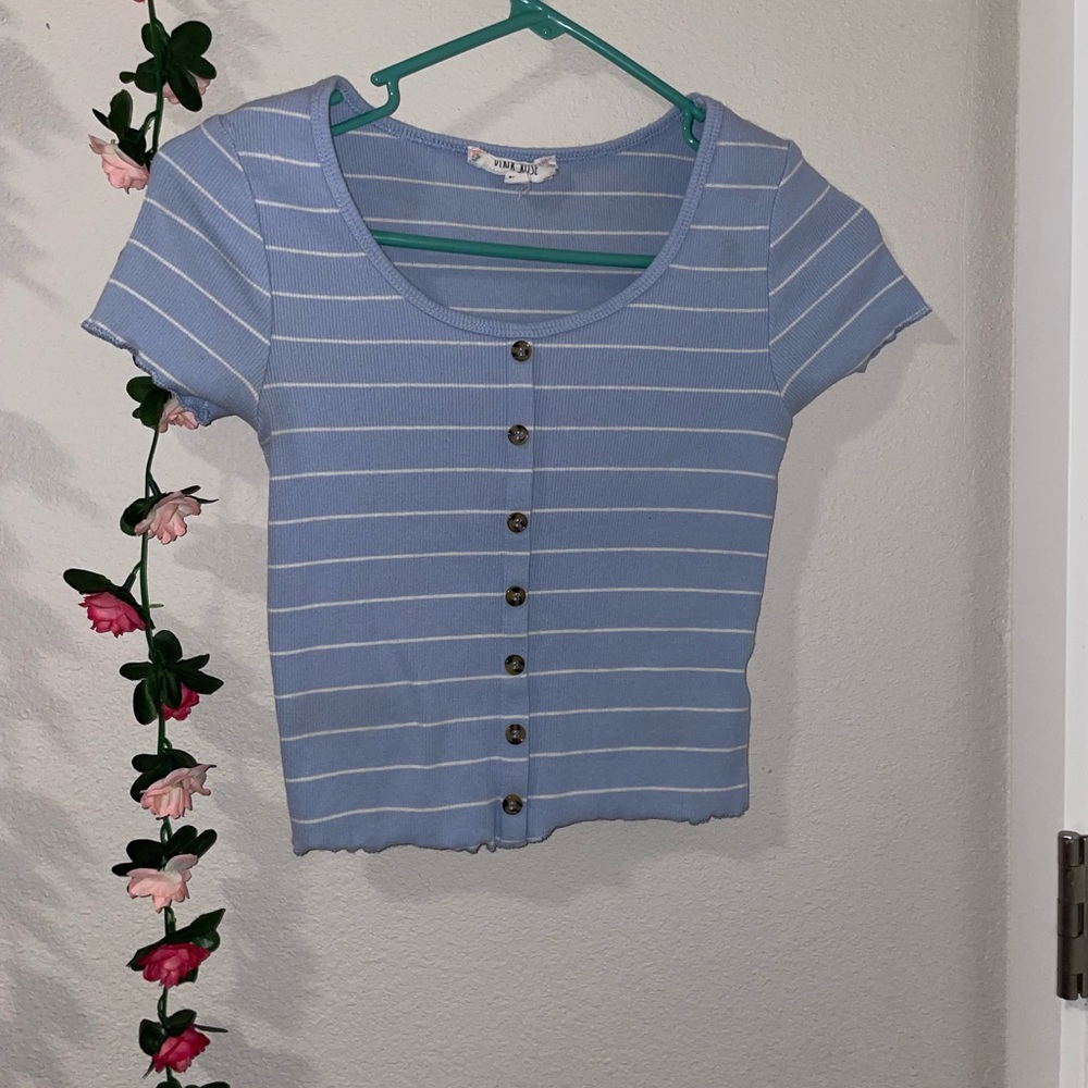 Blue and white striped crop top